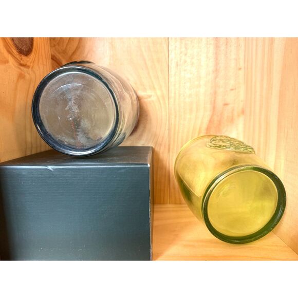 Authentic Recycled San Miguel Lowball Glasses Blue & Yellow Green SZ 4" H x 3" W - Picture 4 of 7